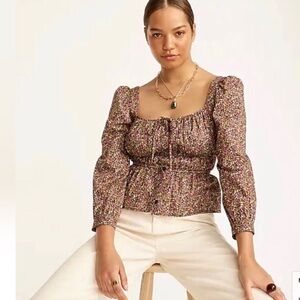 J. Crew Cinched Waist, Cotton Floral Top Liberty Busy Izzy Print - size 6